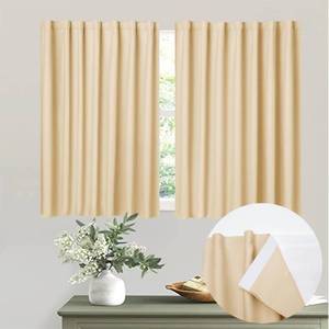 lot 31591 image: Muamar 2pcs Self Adhesive Small Blackout Curtains with Tiebacks,Portable Curtains for Kitchen Window,Cabinet Curtains Rental Curtains for Privacy Protect Beige 34 W X 45 L