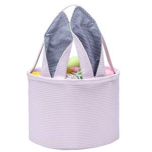 lot 31596 image: Easter Basket Seersucker Egg Hunt Bunny Baskets for Kids with Cute Rabbit Ears Stripe Storage Gifts Candies Personalized Easter Party Gifts