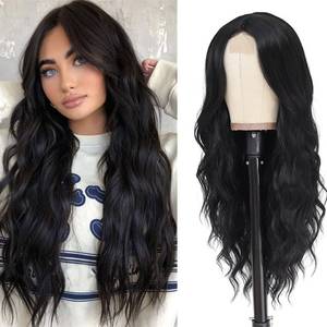 lot 31610 image: HMHIFI� Long Black Wavy Wigs for Women 26Inch Black Long Hair Wig Middle Part Lace Wig Natural Looking Hair Replacement Wig Cosplay Costume Halloween Wig(26 Natural Black)