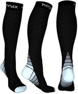 lot 31627 image: Physix Gear Compression Socks for Men & Women 20-30 mmhg, Best Graduated Athletic Fit for Running Nurses Shin Splints Flight Travel & Maternity Pregnancy -Boost Stamina Circulation & Recovery GRY LXL