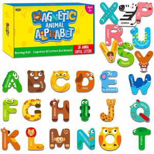 lot 31631 image: Large Size Magnetic Letters, Cute Animal Alphabet ABC Magnets for Fridge Colorful Uppercase Animals Toys Set Educational Spelling Learning Games for Kids, Toddlers 3 4 5 Years Old