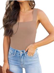 lot 31634 image: REORIA Womens Sexy Club Square Neck Sleeveless Tank Tops Bodysuits Stretchy Leotard Clubwear Khaki Medium
