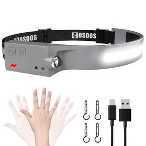 lot 31637 image: COSOOS Rechargeable Headlamp Flashlight, Bright LED Head Lamp,1000Lumen Flood Light & Spot Light, Motion Sensor,2.4oz Lightweight Headband Headlight for Hardhat, Outdoor Camping Accessories-Grey