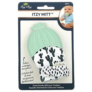 lot 31643 image: Itzy Ritzy Silicone Teething Mitt - Soothing Infant Teething Mitten with Adjustable Strap, Crinkle Sound & Textured Silicone to Soothe Sore & Swollen Gums - Baby Teething Toy For 3 Mos & Up, Cactus