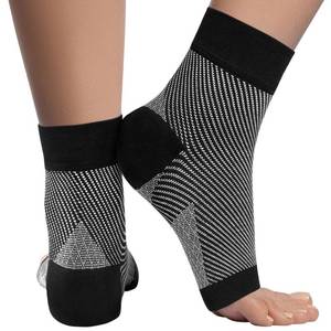 lot 31646 image: KEMFORD Ankle Compression Sleeve - 20-30mmhg Open Toe Compression Socks for Swelling, Plantar Fasciitis, Sprain, Neuropathy - Brace for Women and Men,Black and White,L (20-30 mmHg)