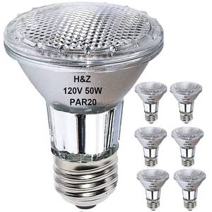 lot 31657 image: H&Z PAR20 Halogen Light Bulbs, 6PCS PAR20 50W 120V Flood Light Bulbs, Dimmable, High Brightness & CRI100, E26 Medium Base, 3000K Warm White PAR20 Bulb for Range Hood Light Bulbs, Recessed Light Bulbs