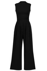lot 31664 image: PRETTYGARDEN Womens Summer Jumpsuits Dressy Casual One Piece Outfits Sleeveless Mock Neck Wide Leg Pants Rompers with Pockets (Black,Medium)