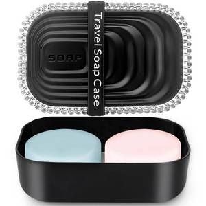 lot 31672 image: QIUYMEI Soap Holder, Travel Soap Container with Removable Draining Layer & Soap Bag��Travel Size Toiletries��Portable Bar Soap Holder��Soap Dishes for Traveling, Camping, Gym, Bathroom(Black, 1 Pack)