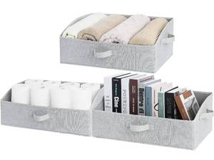 lot 31675 image: StorageWorks Closet Storage Bins, Trapezoid Storage Box, Foldable Organizer Bins and Baskets for Clothes, Polyester Canvas Bins, Jumbo, Light Grey, 3-Pack