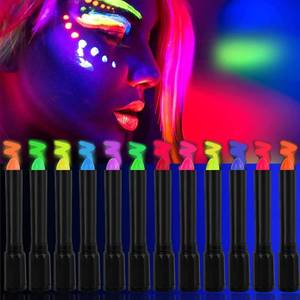 lot 31683 image: 12 Color Glow in The Black Light Body Face Paint for Kids Adult, UV Black Light Glow Crayons Neon Fluorescent Face Painting Makeup Kit for Birthday Party Halloween Masquerade Glow Party Makeup