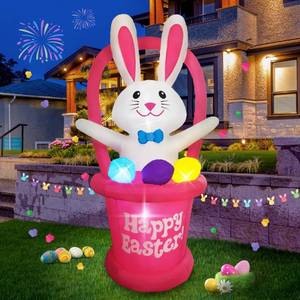 lot 31685 image: Mahoon 6FT Easter Inflatable Bunny Outdoor Decorations, Happy Easter Rabbit Eggs with Basket Blow up Yard Decorations with LED Lights for Holiday Party Indoor Garden Yard Lawn Spring D�cor