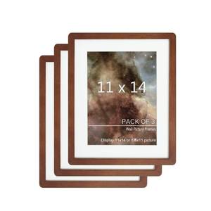 lot 31686 image: TRAHOME 11x14 Picture Frame,Solid Wood,3 Pack Photo Frames, Display Pictures 8.5x11 with Mat or 11x14 Without Mat, Gallery Wall Photo Frames-Brown