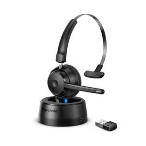 lot 31687 image: Mopchnic Bluetooth Headset, Wireless Headset with Upgraded Microphone AI Noise Canceling, On Ear Bluetooth Headset with USB Dongle for Office Call Center Skype Zoom Meeting Online Class Trucker