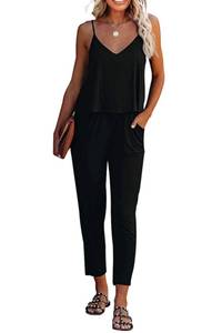 lot 31695 image: PRETTYGARDEN Womens Summer Casual Jumpsuits Wrap V Neck Sleeveless One Piece Pants Romper with Pockets (Pure Black,Medium)