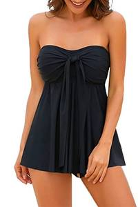 lot 31698 image: Beachsissi Womens Two Piece Bathing Suit Halter or Strapless Bandeau Tankini Sets, Black, M