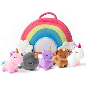 lot 31706 image: PixieCrush 5pc Unicorn-Themed Stuffed Animal Set with Rainbow Case - Includes Unicorns, Kitty, Puppy, Narwhal - Soft, Durable & Vibrantly Colored Toys, Unicorn Gifts for Girls
