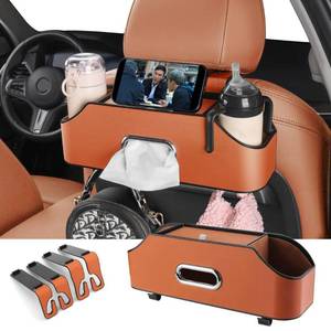 lot 31712 image: HOLDCY Car Back Seat Organizer with 2 Drink Cup Holder - Tissue Box and Storage Box Hook - Multi-Functional Storage - Great for Kids and Travel (Orange)