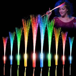 lot 31717 image: LazyTigris 28 Pcs Glow Fiber Wands Sparkler Firework Sticks, Fiber Optic Wands LED Flashing Light Up Toys Glow Party Favors for Party Supplies Decoration Magic Wand Bulk Wedding Concert Age 15