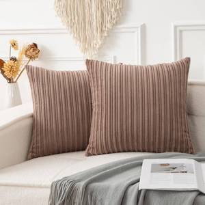 lot 31722 image: UGASA Soft Velvet Stripe Decorative Pillow Covers Set of 2 Solid Corduroy Textured Euro Cushion Cases for Couch Bedroom Sofa Farmhouse, 20x20 Inch, New-Light Brown