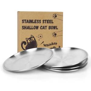 lot 31728 image: 4 Wide Whisker Friendly Cat Dishes Set 6.7, SUS 304 Stainless Steel Cats Bowls, Shallow Food Bowl, Indoor Kitten Feeding Wet & Dry Food Dish to Prevent Whisker Fatigue