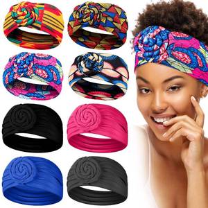 lot 31734 image: Waydress 8 Pieces African Headband Elastic Boho Print Headband Sports Hairband Twisted Wide Knotted Headwrap for Black Women (Classic Style)