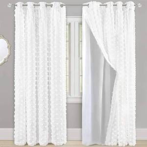 lot 31739 image: DriftAway White Pinch Pleated Voile Chiffon Blackout Curtain Liner Embroidered with Pom Pom 2 Layers Grommet Curtain for Kids Girls Nursery Room 84 Inch One Panel
