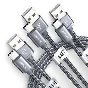 lot 31752 image: JSAUX USB-A to USB-C Cable 3-Pack 6.6Ft, 3.1A Fast Charging Cord, Type C Charge Cable Compatible with iPhone 15PlusProPro MaxSamsung Galaxy S20S10S9S8, Note 109, LG, PS5, USB C Charger-Grey