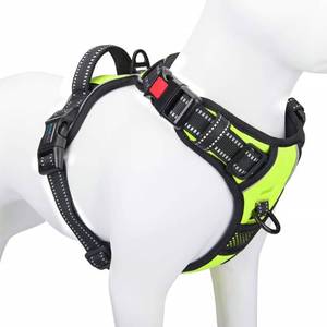 lot 31758 image: PHOEPET Reflective Dog Harness Large Breed Adjustable No Pull Vest with Handle 2 Metal Rings 3 Buckles Easy to Put on & Take Off(L, Green)