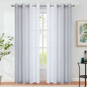 lot 31760 image: Grey Ombre Chiffon Sheer Curtains 84 Inch Long for Living Room Bedroom Decor, Crinkle Gradient Semi Voile Grommet Top Window Curtain Drapes for Girls Room, Garden, Yard, Set of 2 Panels