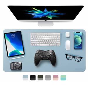 lot 31772 image: Dual-Sided Desk Pad, EMINTA Ultra Thin Waterproof PU Leather Mouse Pad Blotter Protector, Desk Writing Mat for OfficeHome (Light BlueSilver, 31.5 x 15.7)