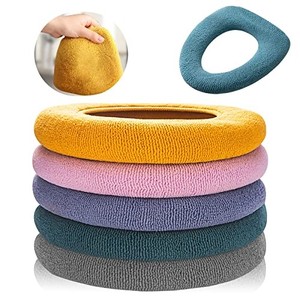 lot 31804 image: Legigo 5 Pack Thicker Bathroom Toilet Seat Cover Pads- Soft Warmer Toilet Seat Cushion Cover Stretchable Washable Fiber Cloth, Easy Installation Comfortable Toilet Lid Seat Cover(Knitted Style)