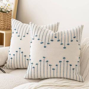 lot 31807 image: LILEPOY Boho Throw Pillow Covers 18x18 Set of 2 Neutral Decorative Textured Cushion Case Farmhouse Pillowcase Modern Square Pillow Covers for Sofa,Couch, Living Room,Beige and Blue