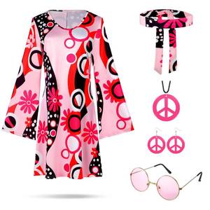 lot 31815 image: Zhanmai Womens 70s Hippie Costumes Disco Outfit Halloween Retro Hippie Dresses Hippie Accessories 60s Boho Flared Dress for Party(XX-Large)