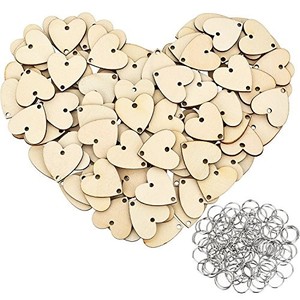 lot 31829 image: Bememo 100 Pieces Heart Shaped Wooden Discs Wood Tags with 2 Holes and 100 Pieces Rings for Birthday Board Calendar DIY Crafts
