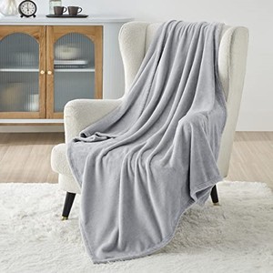 lot 31834 image: Bedsure Fleece Blanket Twin Blanket - Light Grey Lightweight Blanket for Sofa, Couch, Bed, Camping, Travel - Super Soft Cozy Microfiber Blanket