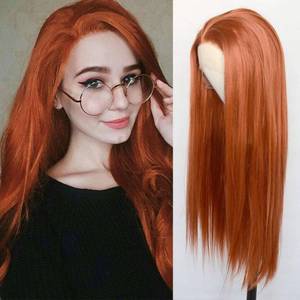 lot 31835 image: Luwigs #360 Copper Red Synthetic Lace Front Wigs Long Straight Ginger Red Half Hand Tied Replacement Wigs Heat Resistant Fiber Hair for Cosplay Daily Wear 22inch