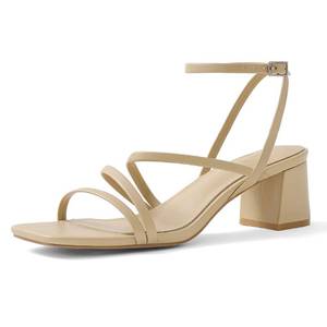 lot 31846 image: ShoeN Tale Strappy Heels for Women Low Chunky Block Heel Dress Shoes Square Open Toe Ankle Strap Heeled Sandals(8.5,A-Natural Nude)