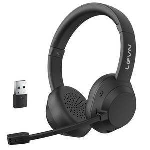 lot 31853 image: LEVN Bluetooth 5.3 Headset, Wireless Headset with Mic for Work Noise Cancelling, Binaural Wireless Headset for Work Call & Meeting Mute, 60 Hours Worktime, Compatible for ComputerPCLaptopCellphone