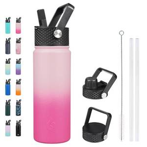 lot 31861 image: BJPKPK Insulated Water Bottles with Straw Lid, 22oz Cold & Hot Water Bottle, Stainless Steel Metal Water Bottle with 3 Lids, Reusable Thermos, Cups, Mugs for Daily Water Intake-Sakura