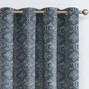 lot 31865 image: jinchan 90% Blackout Moroccan Tile Curtains 84 Inches Long for Bedroom Blue Trellis Floral Quatrefoil Printed Grommet Top Room Darkening Thermal Insulated Window Drapes 2 Panels