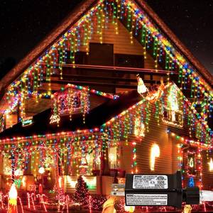 lot 31868 image: oopswow Christmas Lights Outdoor Icicle Lights 300LED 33FT 8 Modes, Connectable Hanging Fairy String Lights with 30V UL Plug in for Valentine Wedding Party Eave Garden Wall Indoor Decor, Multicolor