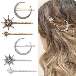 lot 31872 image: mdgfge 6 Pieces Rhinestone Stars Moon Hair Clips Vintage Star Hairpins Crystal Decorative Bobby Pins Metal Alloy Hair Pins Snowflake Side Clip Hair Accessories for Women Girls (Silver, Gold)