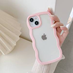 lot 31878 image: QLTYPRI Compatible with iPhone 15 Plus Case, Cute Curly Wave Frame Clear Case for Girls Women, Transparent Soft Silicone TPU Bumper Shockproof Protective Phone Cover for iPhone 15 Plus - Pink