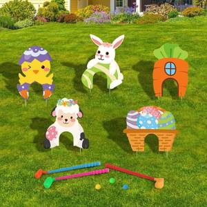 lot 31887 image: Easter Yard Signs Bunny Rabbit Carrot Easter Outdoor Decorations Mini Golf Game Include Balls Yard Sign Holes Indoor Outdoor Golf Game Easter Party Decoror for Yard Lawns Party Supplies 5 Pcs