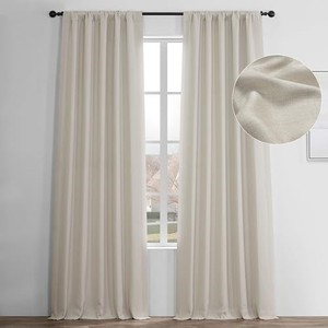 lot 31888 image: HPD Half Price Drapes Faux Linen Room Darkening Curtains - 108 Inches Long Luxury Linen Curtains for Bedroom & Living Room (1 Panel), 50W X 108L, Birch