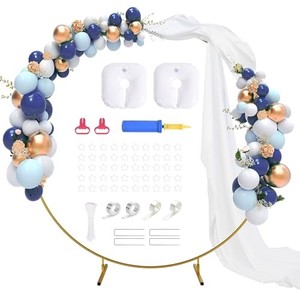 lot 31894 image: Emart Round Backdrop Stand, 7.2 Ft Gold Balloon Circle Arch Stand, Metal Ring Wedding Arch Frame for Ceremony, Parties, Baby Shower Backdrop Decoration Frame