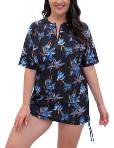 lot 31905 image: Halcurt Women Swim Tunic Half Zip Loose Rashguard Plus Size Palm Tree Size 3X