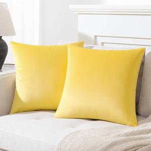 lot 31912 image: Mixhug Decorative Throw Pillow Covers, Velvet Cushion Covers, Solid Throw Pillow Cases for Couch and Bed, Pale Yellow, 24 x 24 Inches, Set of 2
