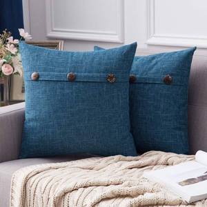 lot 31915 image: MIULEE Set of 2 Linen Throw Pillow Covers Cushion Case Triple Button Vintage Farmhouse Pillowcase for Couch Sofa Bed 20 x 20 Inch 50 x 50 cm Navy Blue