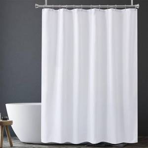 lot 31918 image: Amazer Long Stall Shower Curtain Liner Washable, 54 x 78 Inches, Fabric Shower Liner with 2 Bottom Stones, Waterproof RV Shower Curtain Liner, 9 Grommet Holes, Hotel Quality, White